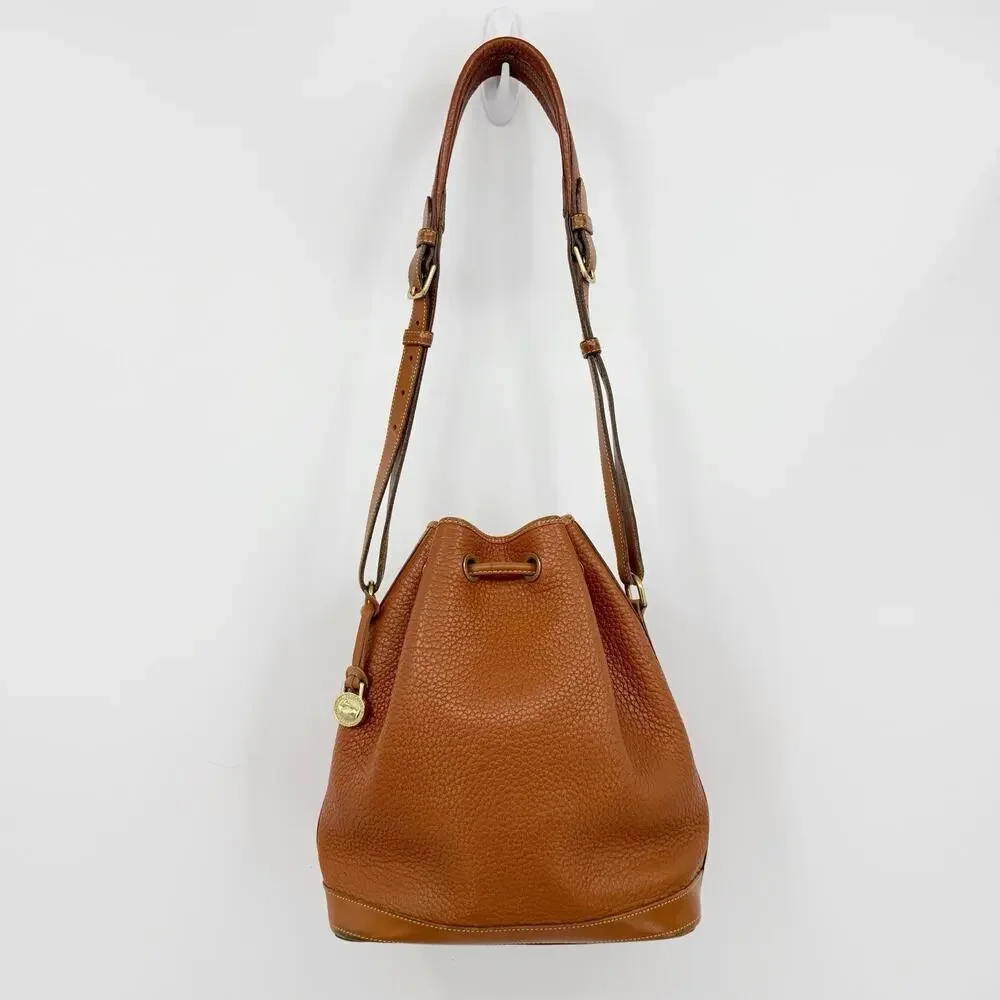 Dooney & Bourke Brown Leather Drawstring Bucket Bag Shoulder Vintage USA Classic